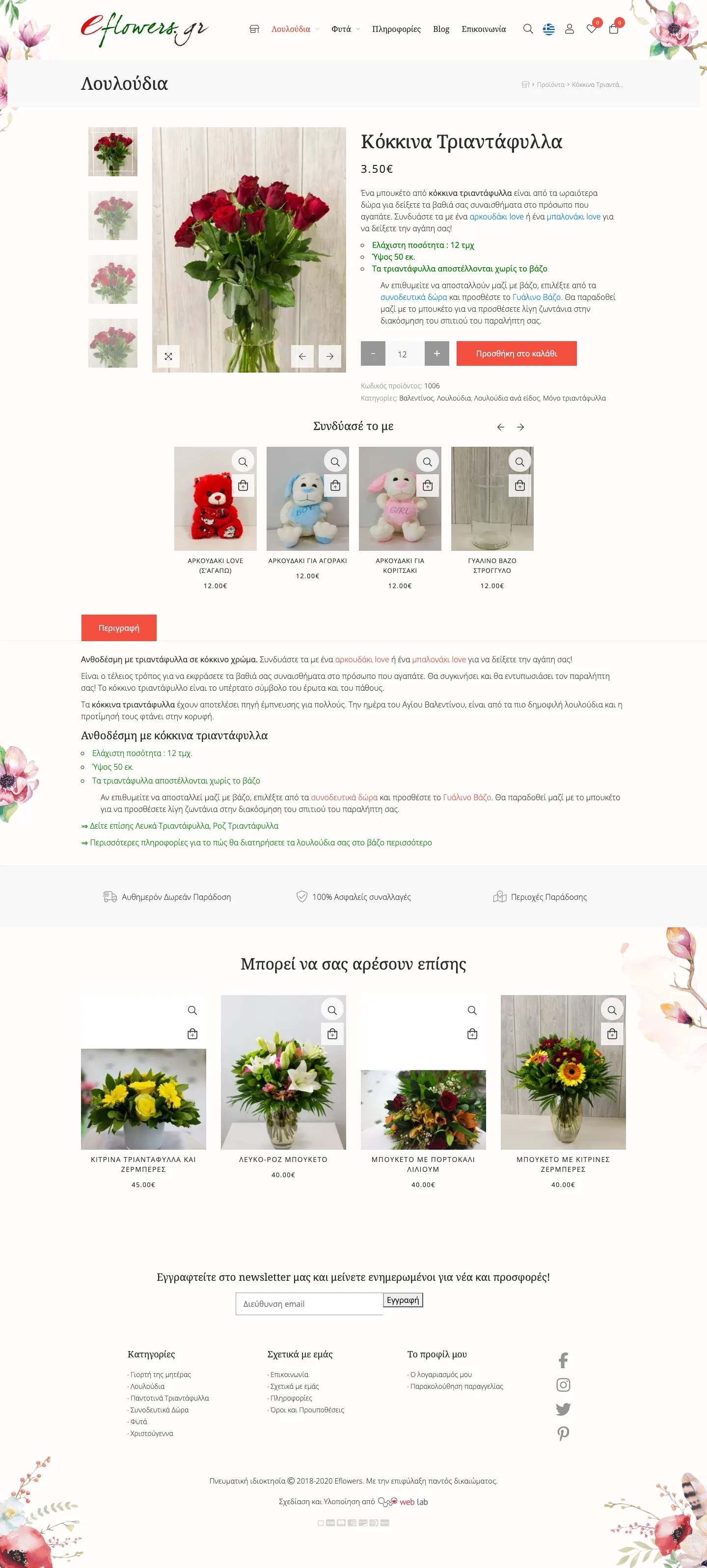 eflowers.gr on desktop: a product page with gift add-ons