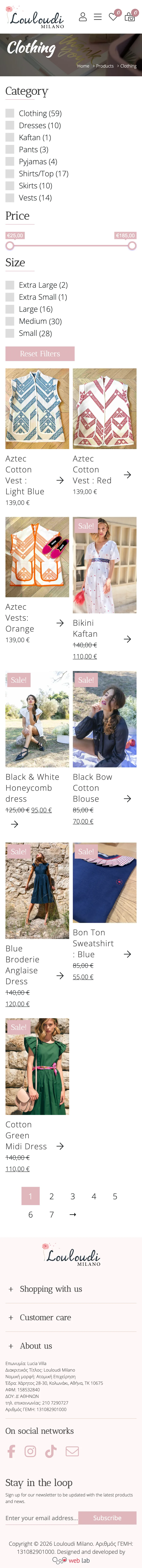 louloudimilano.com on mobile: clothing with the filters
