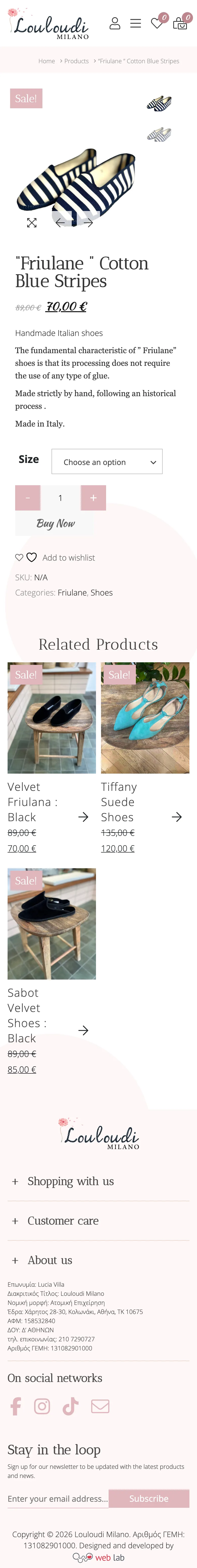 louloudimilano.com on mobile: a Friulane product page