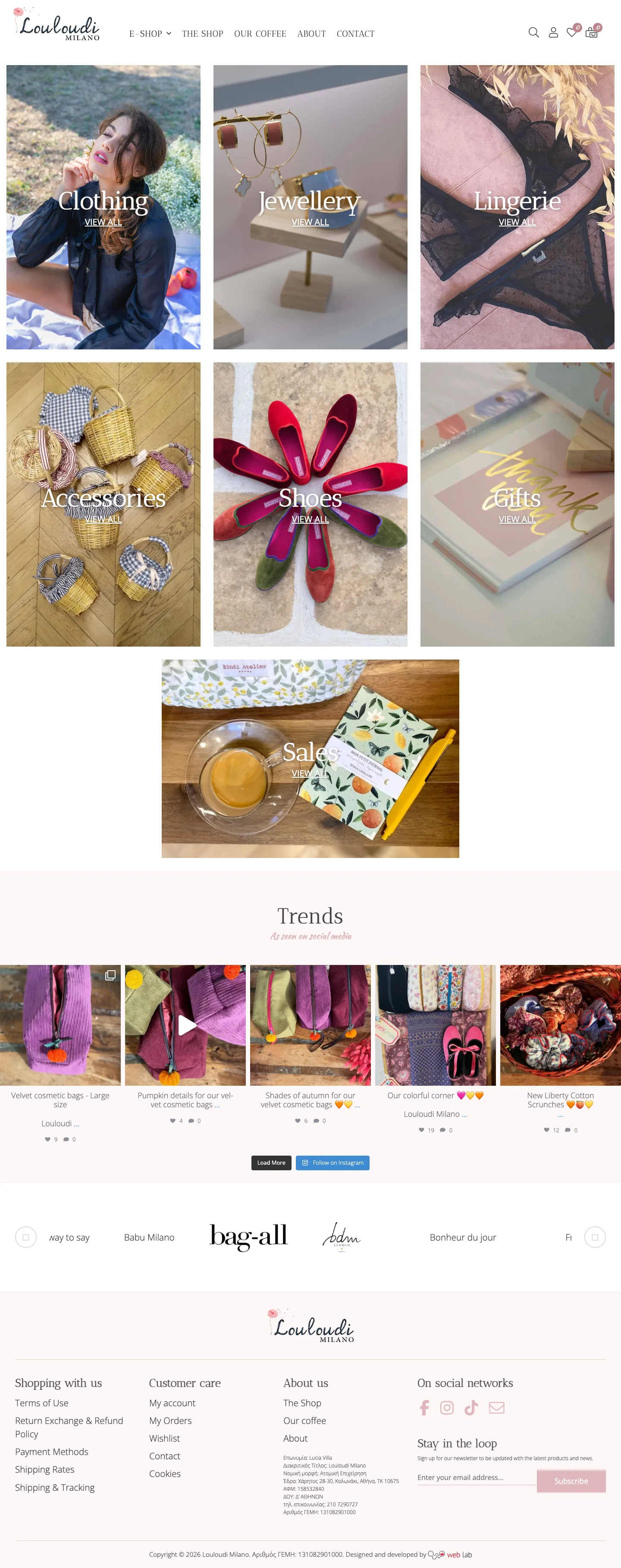 louloudimilano.com on desktop: the e-shop's home page