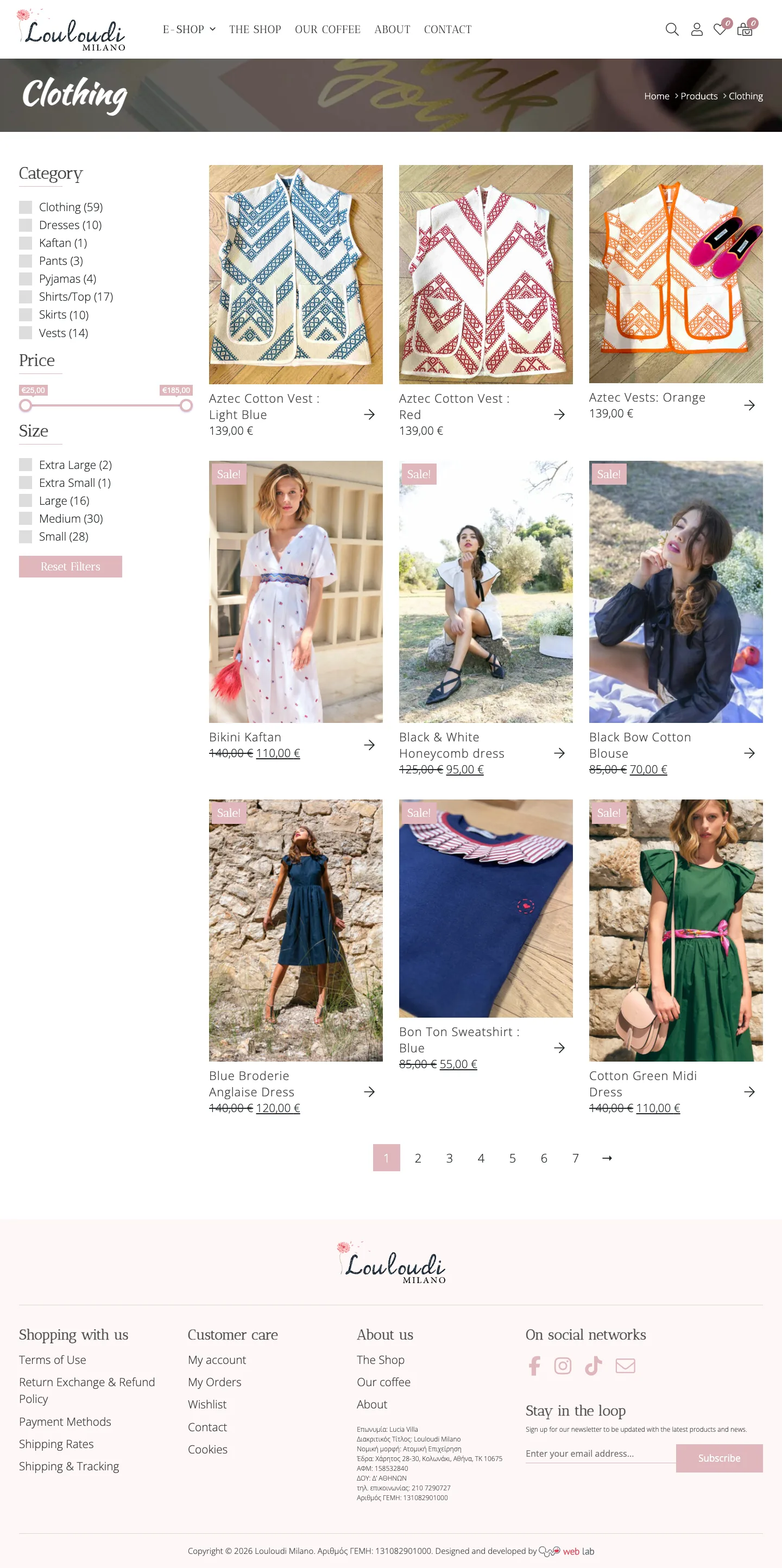 louloudimilano.com on desktop: clothing with the filters